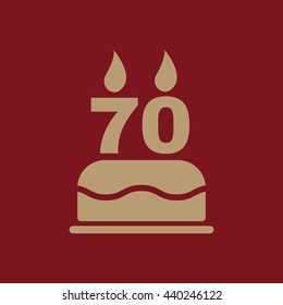 The birthday cake with candles in the form of number 70 icon. Birthday symbol. Flat Vector illustration