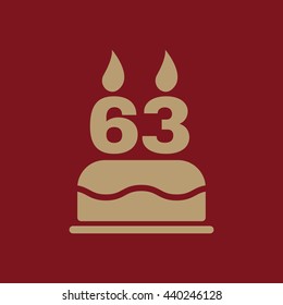 The birthday cake with candles in the form of number 63 icon. Birthday symbol. Flat Vector illustration