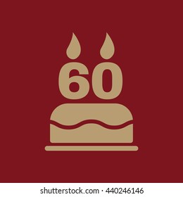 The birthday cake with candles in the form of number 60 icon. Birthday symbol. Flat Vector illustration