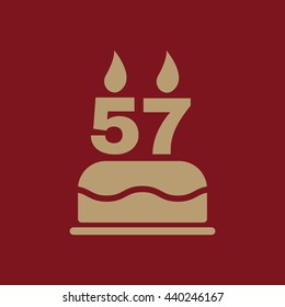 The birthday cake with candles in the form of number 57 icon. Birthday symbol. Flat Vector illustration
