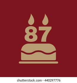 The birthday cake with candles in the form of number 87 icon. Birthday symbol. Flat Vector illustration