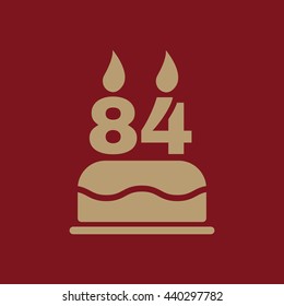 The birthday cake with candles in the form of number 84 icon. Birthday symbol. Flat Vector illustration