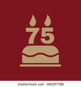 The birthday cake with candles in the form of number 75 icon. Birthday symbol. Flat Vector illustration