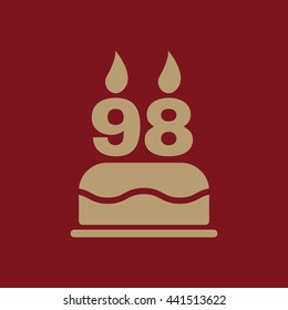 The birthday cake with candles in the form of number 98 icon. symbol. Flat Vector illustration