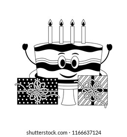 birthday cake candles and gift boxes party