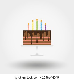 Birthday cake with candles. Happy Birthday. Icon. Vector. Flat.