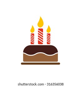 The birthday cake with candles icon. Dessert symbol. Flat Vector illustration