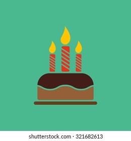 The birthday cake with candles icon. Dessert symbol. Flat Vector illustration