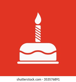 The birthday cake with candles icon. Dessert symbol. Flat Vector illustration