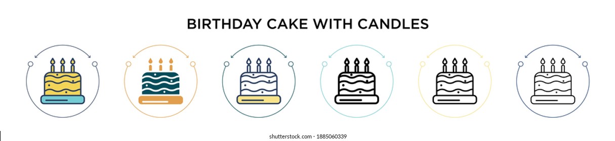 Birthday cake with candles icon in filled, thin line, outline and stroke style. Vector illustration of two colored and black birthday cake with candles vector icons designs can be used for mobile,