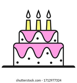 Birthday cake with candles icon. Isolated vector illustration of sweet desert.