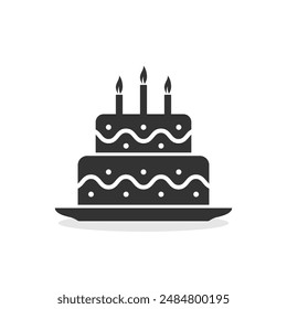 Tarta de cumpleaños con el icono de las velas aislado Ilustración vectorial sobre fondo blanco.