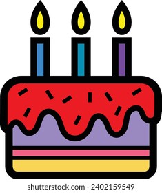 Birthday cake with candles Cake icon. Symbol of the holiday, birthday. Festive cake with a candle. Isolated vector illustration.graphic, tasty, collection, icing, realistic, candy, balloon, flat.	
Cat