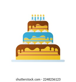 Birthday cake with candles. Isolated on white background. Vector illustration.