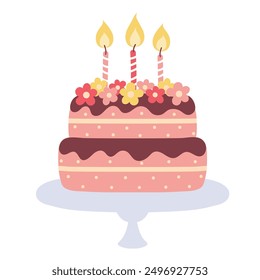 Birthday cake with candles isolated on a white background. Chocolate cake. Trendy vector illustration. Design for posters, banners, cards