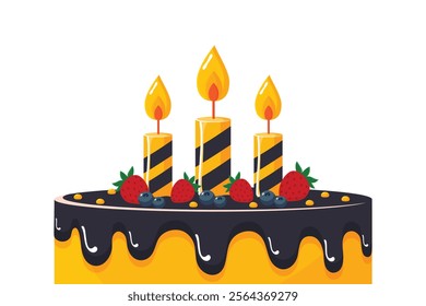 birthday cake with candles isolated on white background flat illustration