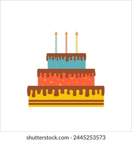 Birthday Cake with candles isolated over white background. Flat vector illustration