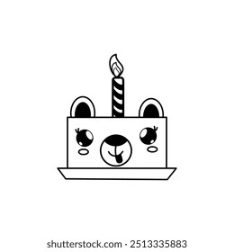 birthday cake with candles kawaii style icon. Cake design, Kawaii expression cute character and emoticon theme. Design elements of coloring book illustration with birthday theme