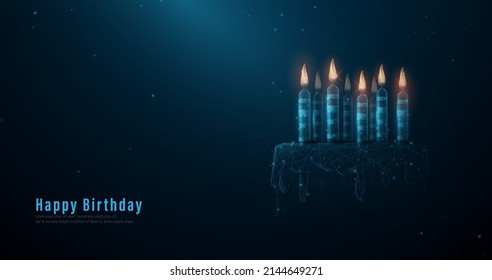 Birthday cake with candles. Line, dot and low polygon, structure design. Vector illustration