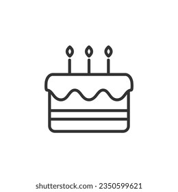 Birthday cake with candles - line icon with editable stroke. Sweet dessert symbol. Vector illustration.