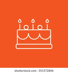 Birthday cake with candles line icon for web, mobile and infographics. Vector white icon isolated on red background.