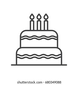 Birthday cake with candles line icon.
