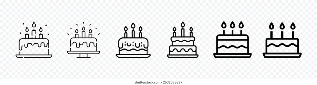  Birthday Cake with Candles Line Icons Set, Birthday Cake icon, wedding cake icon set