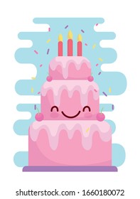 pastel de cumpleaños con velas menú caricatura comida linda ilustración vectorial