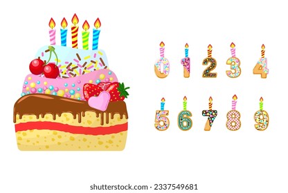 Birthday cake with candles and numbers