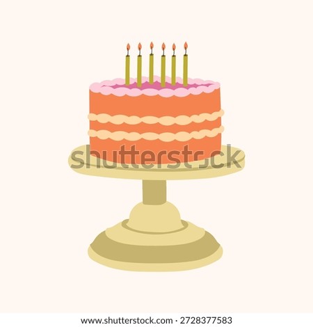 Birthday Cake with Candles on Cake Stand Minimal Flat Illustration