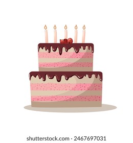 Birthday cake with candles on white background