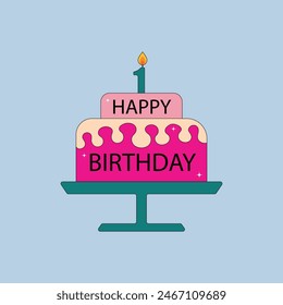 Birthday cake with candles. One year. Vector illustration