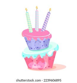 Birthday Cake with candles. Birthday Party Elements. Vector illustration
