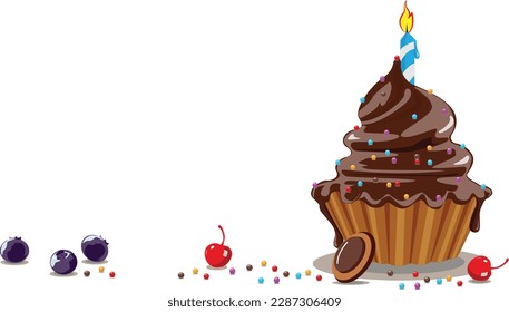 birthday cake with candles , birthday party elements.