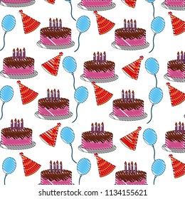 birthday cake candles party hat balloons pattern