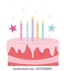 Birthday cake with candles for posters, flyers design. 