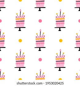 Birthday cake with candles -  Seamless vector pattern