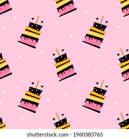 Birthday cake with candles -  Seamless vector pattern