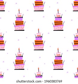 Birthday cake with candles -  Seamless vector pattern