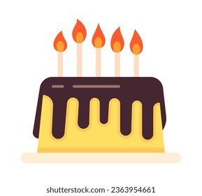 Birthday cake with candles semi flat colour vector object. Celebrating. Tasty dessert. Editable cartoon clip art icon on white background. Simple spot illustration for web graphic design