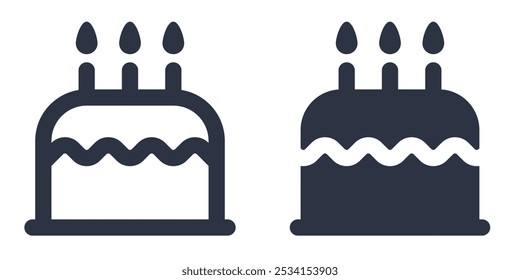 Birthday Cake with Candles simple icons set designed in filled, outline, line and stroke style