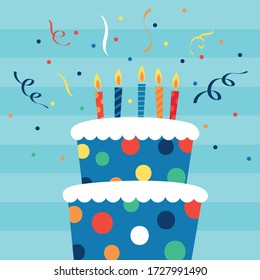 Birthday Cake with candles and sparkles, vector illustration