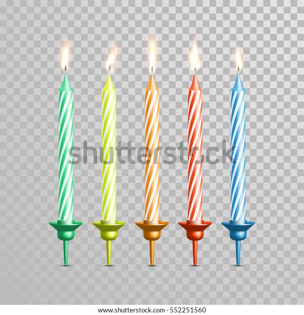 Birthday cake candles. Vector candles with\
burning flames of wax\
paraffin