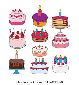 birthday cake with candles vector collection set illustration design