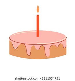 Birthday Cake with candles vector flat illustration. Colorful dessert	