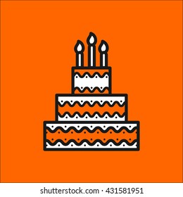 Birthday cake. Cake with candles, vector icon.