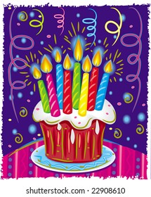 Birthday cake with candles. Vector Illustration