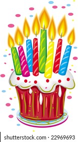 Birthday cake with candles. Vector Illustration