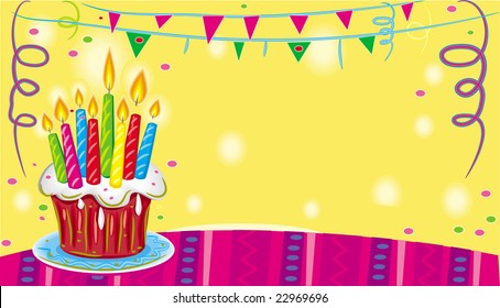 Birthday cake with candles. Vector Illustration