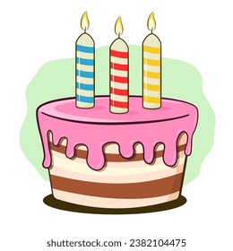 Torta de cumpleaños con velas. Ilustración del vector